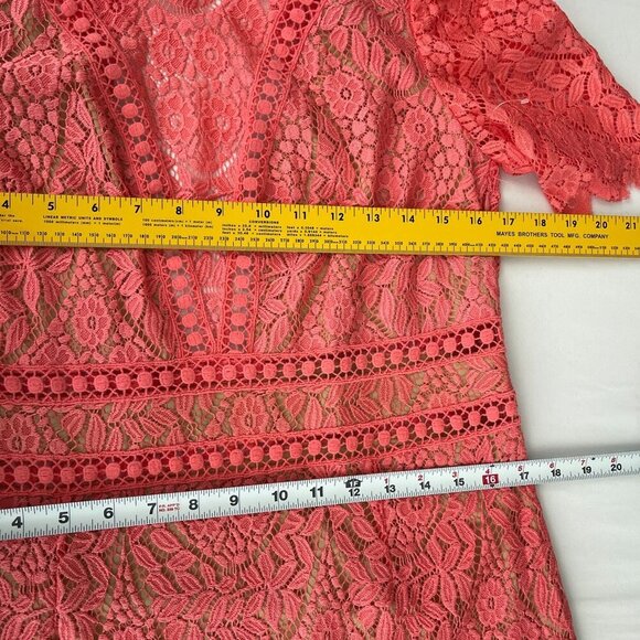Saylor Darian Open Back Ruffle Mini Cocktail Dress Lace Crochet Coral Women XL - Picture 11 of 15